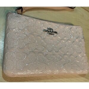 Coach Corner Zip Wristlet Signature Pink Patent Leather F58034 Embossed